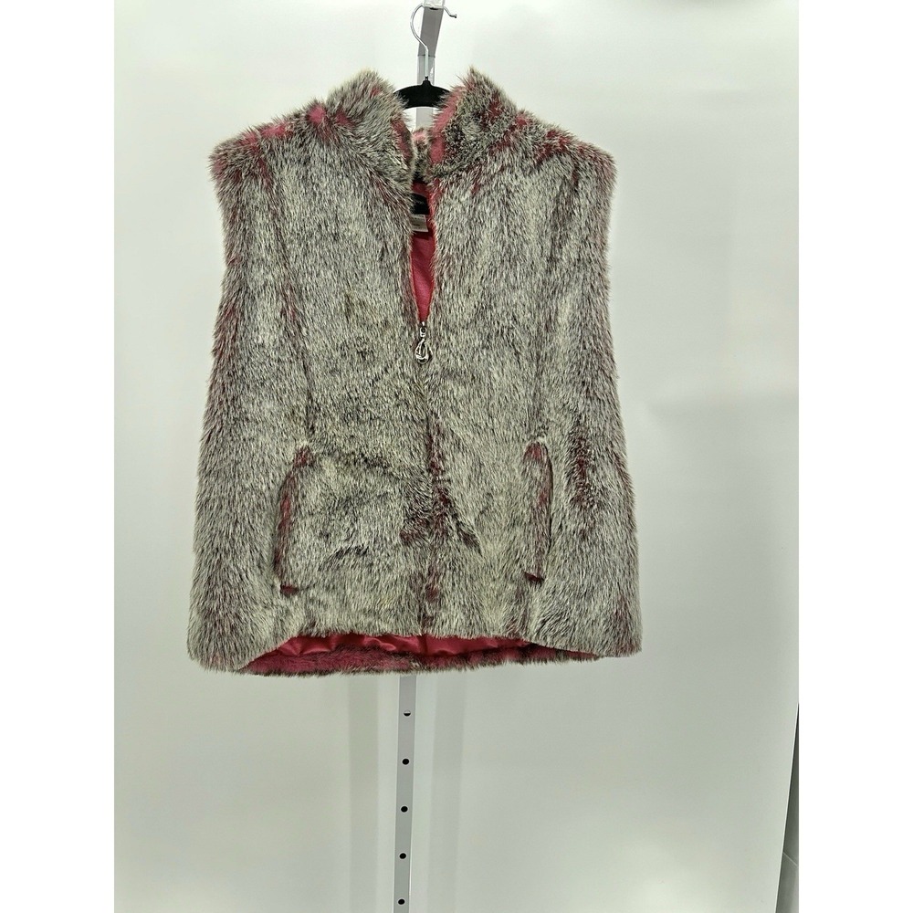 Neckworks Faux Fur Vest Zip Front Lined‎ Brown And Pink Woman's Size Large L